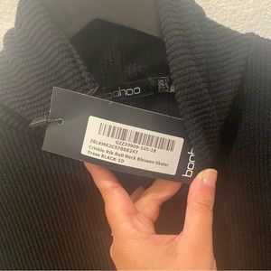 BOOHOO CRINKLE RIB TURTLENECK BLOUSON SKATER DRESS